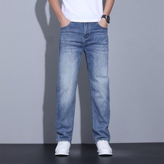 男士直筒彈力休閒牛仔長褲 (加絨可選)