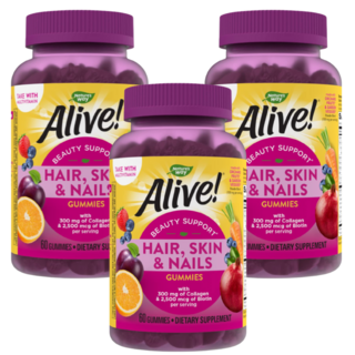Natures Way Alive 콜라겐 비오틴 함유 딸기 구미젤리 60개 3SET, 3개, 60정
