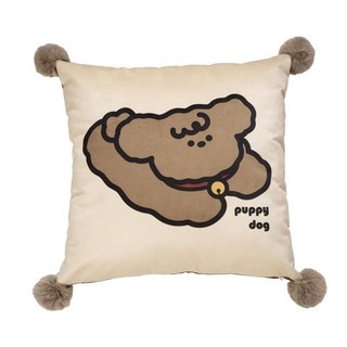 線條小狗卡通抱枕套 客廳沙發床頭靠枕套 辦公室午睡腰枕套 家用車用, 1個, 灰球絨布抱枕-奔跑小狗55*55cm枕套+枕芯