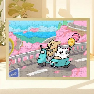 線條小狗木質拼圖 可愛卡通桌面擺件 送朋友閨蜜情侶生日禮物 交換禮伴手禮 兒童節, 1個, 線條小狗【6號】,80片【送框+賀卡】