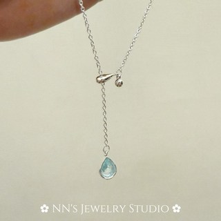 NN's Jewelry Studio 925純銀海藍寶人魚眼淚伸縮項鏈 可調整長度飾品