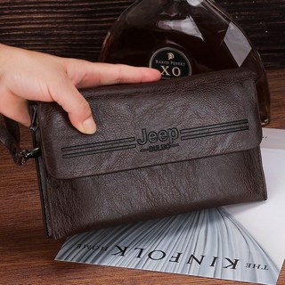 新款男士手拿包真皮質感手包簡約商務手抓包高檔大容量錢包手機包, 深棕色