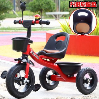 Aikuma 兒童三輪車 適合2-6歲兒童 附推桿與收納籃, 紅色鋁合金【加強頂配款】橡膠輪 軟座, 1個