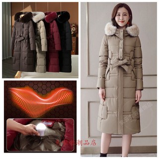 大毛領外套女生羽絨棉外套加厚保暖修身過膝長版外套保暖防風冬季羽絨服收腰加厚保暖外套潮流長版外套韓版冬裝棉服防風大衣