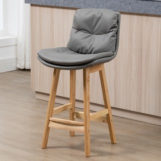 實木吧臺椅現代簡約皮吧椅輕奢家用酒吧椅設計師款高腳凳吧檯凳子吧椅, 1個, 62CM原木色淺灰皮 需要其他坐墊顏色備, 62CM原木色淺灰皮 需要其他坐墊顏色備