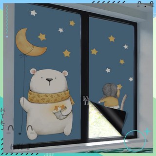 防走光靜電窗戶貼紙，黑磨砂防曬隔熱玻璃貼膜，全遮光隱私保護陽台窗戶適用, A09夜畫星空（全遮光 高防曬）,30x90cm根據玻璃大小購買