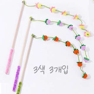 고양이 원목 낚시대 방울 장난감, 3개, 3색