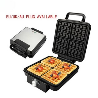 1500W 양면 가열 4구 와플 메이커 가정용 아침 식사 주방 샌드위치 케이크 팬 자동, 03 Euron regulations, 01 Bla   Silver