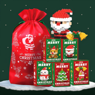 [산타 자루] 크리스마스 나노블럭 선물 세트 미니 블록 오브제 클스앤, 1세트, 레드(산타)