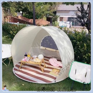 韓國INS風 便攜式戶外露營帳篷 超大空間兒童遊戲屋 玩沙遮陽篷 室內外兩用 防曬防蚊 快速搭建 折疊輕便 野餐必備, 1個, 奶黃色條紋帳篷（）,3