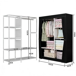 FONOW 시스템행거 다용도 가정 침실 기숙사 조립 수납장 먼지를 막다 장롱, 블랙