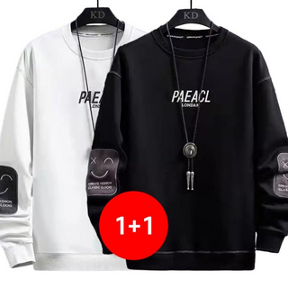 1+1남성 오버핏 라운드넥 맨투맨 심플한 베이직 디자인 + 두꺼운 소재로 완성하는 트렌디한 스타일 캐주얼룩부터 힙합 코디까지 레이어링 필수 아이템