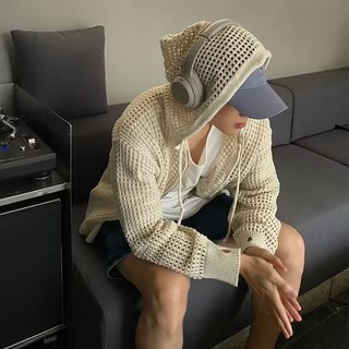AOUGK 남성 그물 니트 후드 티셔츠 자외선차단 여름니트 시스루 후드집업 얇은 후드티 빅사이즈 재킷