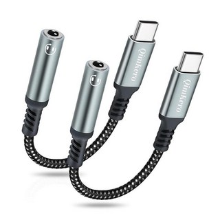 QimKero USB 타입 C - 3.5mm 암 헤드폰 잭 어댑터 (2팩) USB C to Aux 오디오 동글 케이블 코드 아이폰 16 프로 맥스/15/15 프로/15 플러스, Grey, 2개