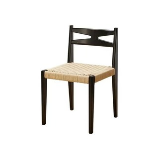 中古 實木繩編織餐椅 法日式靠背 家用 具民宿設計師 復古藤編茶室凳子, 黑色, 1個