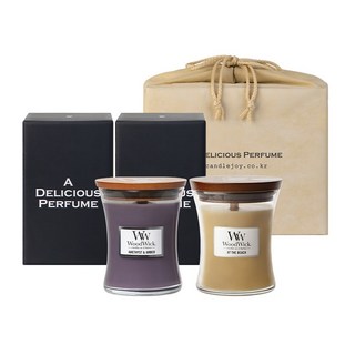 우드윅 미디엄 캔들 2개 세트 (선물상자 파우치), 1세트, 550g, 08 애미시스트 앤 앰버,파이어사이드