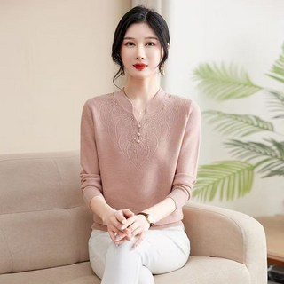 COSYEVNO 중년 여성 춘추 자수 진주 단추 니트 스웨터 LFHnszzs-19