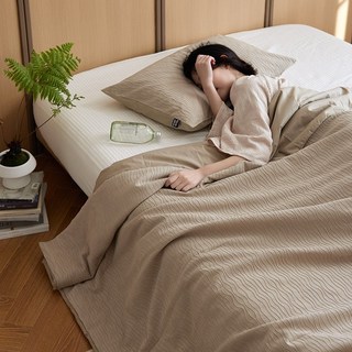 가볍운 골판지 원사 자카드 여름 이불 명품 순면 이불 3종 세트 에어컨 이불 단색 이불, 소프트 다크 브라운, 여름 이불 200*230cm + 베개 커버 2개