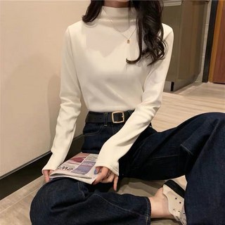 德絨發熱內搭長袖上衣，純色高彈修身打底衫