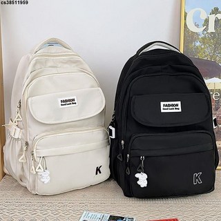 日系雙肩包女2023新款大容量多隔層輕便高中大學生書包旅行背包, 藍色,+隨機吊墜+黑煤球