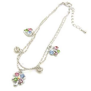 繽紛多彩水鑽蝴蝶心幸運草腳鍊