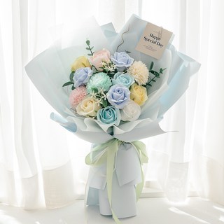 라솔트 파스텔 비누꽃다발+쇼핑백+LED전구, 블루캔디, 1개