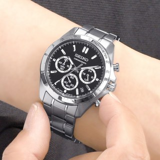세이코 남성용 크로노그래프 블랙 메탈 손목시계