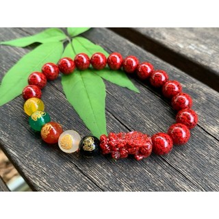 畫意坊 五路財神 招財貔貅手鍊 晶體硃砂 90%高含量 硃砂原礦 硃砂手串 辟邪手串, 1個, 8mm款