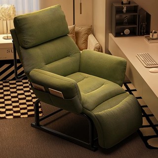 可調扶手單椅 高回彈海綿墊 電競椅 懶人沙發, 綠色親膚燈芯絨＋萬向輪＋腳踏＋頭部支撐, 1件