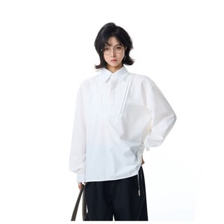 寬鬆黑色/白色長袖襯衫 秋季新款韓版翻領休閒上衣