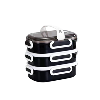 X GUI스텐 직장인도시락통 사각보온도시락 2단 3단, 블랙, 1개