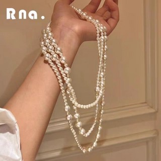 赫本風長款疊戴珍珠項鍊 氣質高級感毛衣鏈 小衆設計珍珠項鍊
