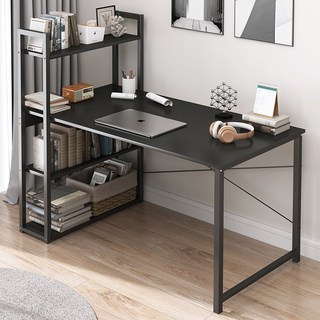 簡約現代學生書桌 寬敞桌面鋼架結構電腦桌, 黑色書架桌