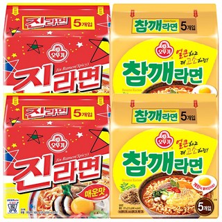 봉지)오뚜기참깨라면 10개 + 오뚜기진라면매운맛 10개, 1세트