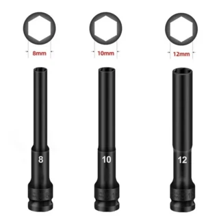 ABZC-3PCS 사각 구멍 1/2 드라이브 육각 소켓 헤드 임팩트 렌치 어댑터 스패너 변환기 8/10/12Mm 공압 공기, 01 Black