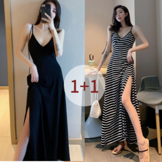 여성 슬림라인 끈나시 원피스 2개세트