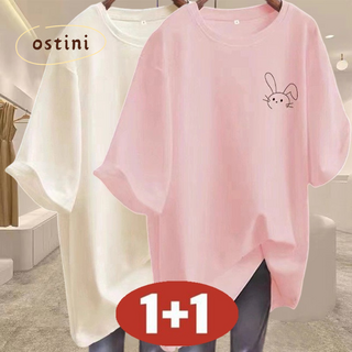 오스틱니 빅사이즈 [1+1] 특가상품 날씬해보이는 100% 순면 심플 프린트 영문티 미디티 bf 시원한 반팔 티 여름 여성 편한 무지 루즈핏 얇은 박스티 캐주얼 티셔츠세