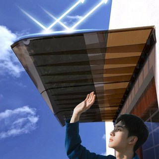 시스슈 고정 어닝 창문 빗물 막이 비 가림막 처마 가게 어닝 테라스 차양 테라스 창문 렉산 처마 비가림 현관 주택 차양 비가리개, 브라운 A