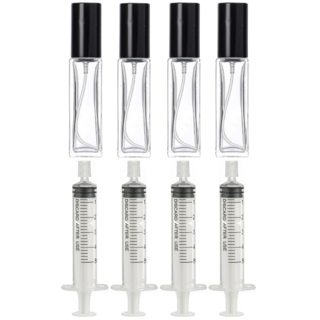 리빙패션 휴대용 미니 향수 공병 10ml + 소분 주사기, 4세트, 검정 투명