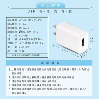 台灣製造檢驗合格快充頭，24H台灣出貨，豆腐頭Type C PD快速充電器, 1個, 單孔USB【1A】, 白色