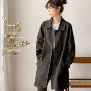 POMTOR 여성 봄가을 캐주얼 데일리 고품격 간절기 미디엄 트렌치코트 바람막이 점퍼