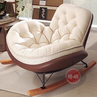 【椿嶼】企鵝搖椅躺椅陽臺沙髮家用單人臥室休閒椅客廳休閒輕奢懶人搖搖椅, 咖*底座*白麂皮絨坐墊*無踏款,多扣款（原版開模）, 1個