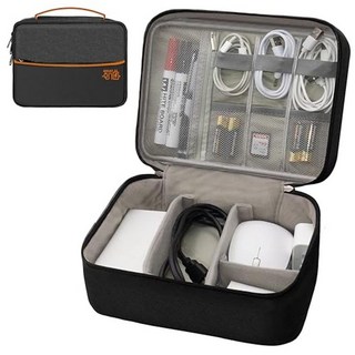 Miavers 전자 정리함 여행용 코드 정리함 방수 파우치 컴팩트 휴대용 프리미엄 케이블 디자이너 백 케이블 코드 고속 충전기 휴대폰용 액세서리 보관 커버 (오렌지), D2-더블 레이어-블랙