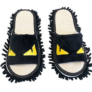 卡通繡花繡圖 木地板 懶人擦地拖地拖鞋, 黑色小怪獸,中號適合39-42碼, 1個