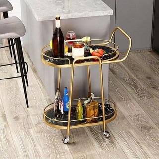 【椿嶼】北歐餐車商用家用餐廳帶輪小推車酒店會所KTV酒水手推車茶水送餐, 二層拆裝金色+靜夜黑色生態板, 1個