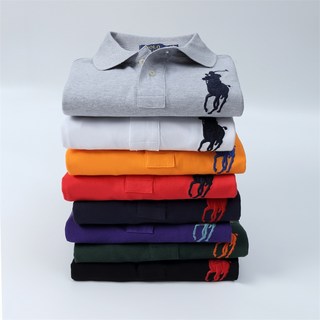 （附送手提紙袋）美國POLO RL男士純棉長袖t恤 拉夫大馬標刺繡polo衫商務休閑翻領長袖打底衫男款上衣修身百搭基礎款