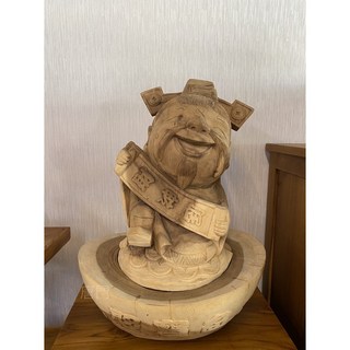 財神爺招財元寶木雕Q版財神藝術品擺件，招財風水擺設木雕藝品，居家店面裝飾
