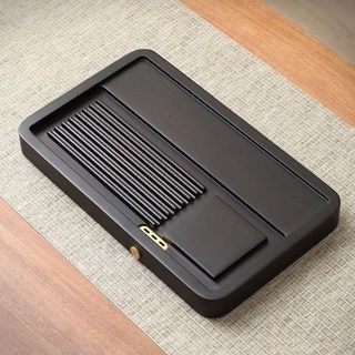 花梨木茶盤家用託盤2025新款功夫茶具套裝實木瀝水儲水幹泡小茶臺 QUPN, 1個, 楠竹黑品益（32*19cm）+水球水管腳