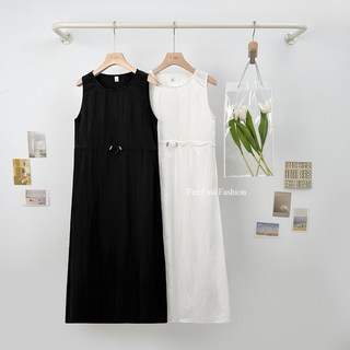 Fee現貨6色抽繩縮腰背心裙洋裝 渡假長裙 連身裙 女生洋裝, 現貨-黑色F