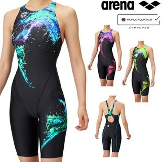 아레나 여성 수영복 AQUA RACING STRIPE-D 오픈백 하프 레그 올인원 AS5SRC58L